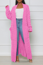 Prendas de abrigo con cuello de cárdigan de retazos lisos de calle rosa