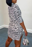 Black And White Casual Letter Chains Turndown Collar Dresses