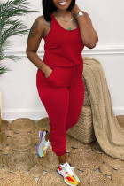 Red Fashion Casual Solid Basic O-hals Regular Jumpsuits