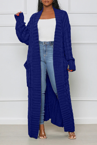 Vêtement d'extérieur à col cardigan en patchwork uni bleu foncé