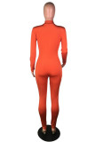 Orangefarbener Street Fashion-Reißverschluss Solider Langarm-O-Ausschnitt