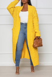Vêtement d'extérieur à col cardigan patchwork uni jaune