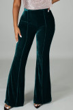 Pantalones de cintura alta regulares de patchwork sólido casual verde
