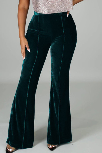 Green Casual Solid Patchwork Regular High Waist Trousers