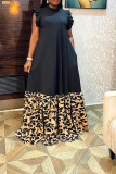 Zwarte vintage elegante print luipaard patchwork lange jurk Grote maten jurken