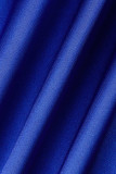 Blaue, modische, lässige, feste Patchwork-Kleider mit V-Ausschnitt und langen Ärmeln