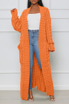 Prendas de abrigo de cuello de cárdigan de retazos sólidos de calle naranja