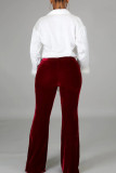 Pantaloni a vita alta regolari con patchwork solido casual rossi