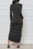Черные сексуальные повседневные сплошные выдолбленные асимметричные платья с круглым вырезом и длинными рукавами