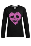 Grey Casual Party Skull Patchwork O Neck Tops