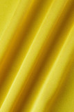 Vestidos de manga larga con cuello en V de patchwork sólido casual de moda amarilla