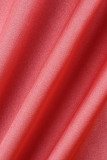 Vattenmelon Röd Mode Casual Solid Patchwork V-hals långärmade klänningar