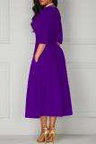 Vestidos de falda de cintura con cuello en V de patchwork sólido de calle púrpura