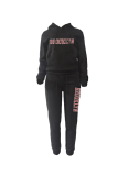Rose Rouge Street Print Letter Hooded Collar Long Sleeve Two Pieces