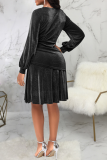 Черные повседневные сплошные повязки с V-образным вырезом и талией Платья-юбки