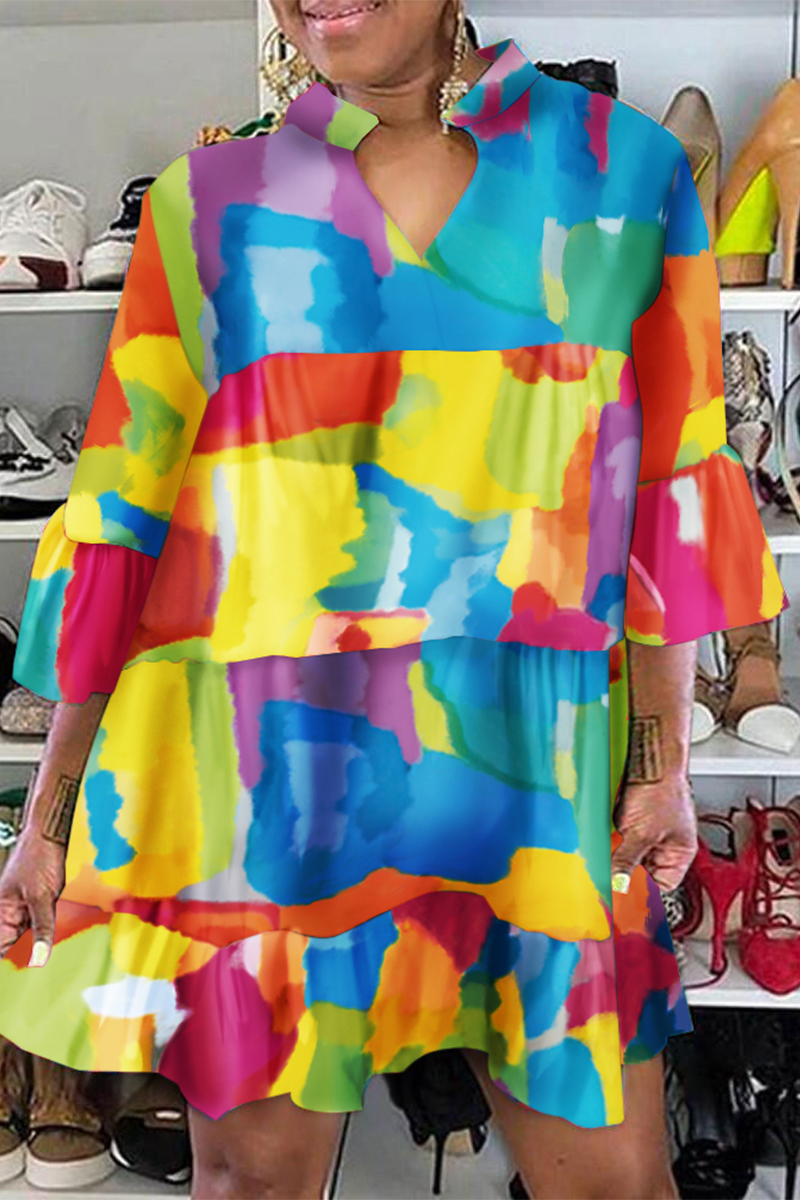 

Colour Casual Daily Color Lump Print Fold Shirt Collar Shirt Dress Dresses