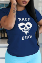T-shirts décontractés à col rond et patchwork de crâne de rue bleu marine