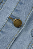 Veste en jean droite décontractée en patchwork uni à col rabattu et manches courtes bleu