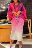 Falda de lápiz con cuello en V y patchwork con estampado informal rosa y morado Vestidos de talla grande