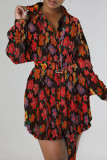 Многоцветные повседневные платья с длинными рукавами и отложным воротником в стиле пэчворк с принтом