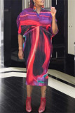 Jaune Gris Casual Print Patchwork V Neck Pencil Skirt Plus Size Robes