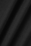 Schwarzer, lässiger, solider Patchwork-Rollkragenpullover mit langen Ärmeln, zweiteilig