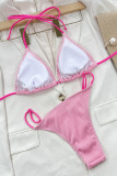 ピンクのセクシーな無地の包帯パッチワーク バックレス水着 (パディング付き)