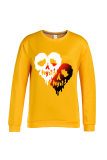 Yellow Vintage Skull Patchwork O Neck Tops