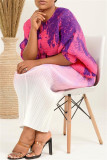 Robes de grande taille rose violet décontracté imprimé patchwork col en V jupe crayon