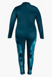 Leopardtryck Mode Casual Print Patchwork Skinny Jumpsuits med blixtlåskrage