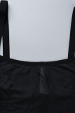 黒のセクシーな無地パッチワーク シースルー バックレス スパゲッティ ストラップ ノースリーブ ドレス ドレス