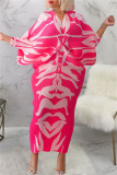 Saia lápis rosa roxo estampa casual patchwork decote em v vestidos plus size