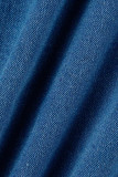Jeans taglie forti casual con patchwork solido blu tibetano