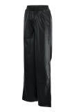 Pantalones de color sólido de pierna ancha de pierna ancha recta de patchwork sólido casual negro
