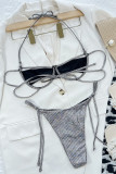Серебряный сексуальный лоскутный бандажный купальник с открытой спиной (с прокладками)