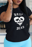 Grijze Casual Street Skull Patchwork T-shirts met O-hals
