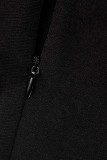 Schwarze, lässige, solide Patchwork-Kleider mit V-Ausschnitt und langen Ärmeln