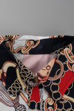 Robe chemise à col rabattu à imprimé patchwork décontracté rose rouge