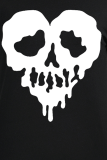 T-shirts noirs Street Daily Skull Patchwork O Neck
