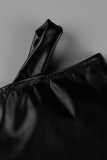 Zwart sexy effen uitgehold patchwork doorzichtige strapless mouwloze twee stukken