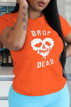 T-shirts décontractés à col rond et patchwork de crâne de rue orange