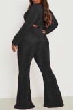 Black Casual Solid Patchwork Turndown Collar Long Sleeve Two Pieces
