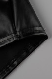 Negro Sexy Sólido Ahuecado Patchwork Transparente Sin tirantes Sin mangas Dos piezas