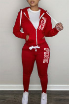 Красный Повседневный Пэчворк Пэчворк Воротник с капюшоном Длинный рукав Два предмета Повседневная одежда