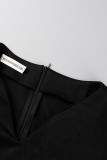 Черные повседневные однотонные платья в стиле пэчворк с разрезом и V-образным вырезом с длинным рукавом