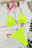 Fluorescent Yellow Sexy Solid Bandage Patchwork Backless Swimwears (With Paddings)