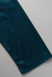 ブルー ファッション カジュアル プリント パッチワーク ジッパー カラー スキニー ジャンプスーツ