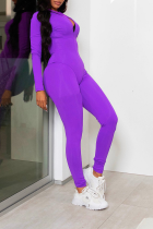Purple Sexy Solid Patchwork Half A Turtleneck Long Sleeve Two Pieces