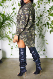 Camouflage Casual Camouflage Print Patchwork Turndown Collar Shirt Dress Dresses