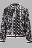 Black khaki Casual Print Patchwork Zipper Collar Outerwear